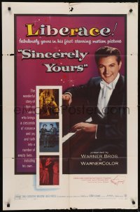 4s847 SINCERELY YOURS 1sh 1955 famous pianist Liberace brings a crescendo of love to empty lives!