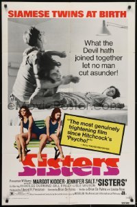 4s849 SISTERS 1sh 1973 Brian De Palma, Margot Kidder is a set of conjoined twins!