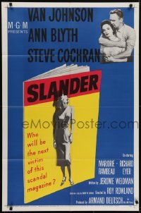 4s853 SLANDER 1sh 1957 will Van Johnson & Ann Blyth be the victim of a slanderous sex magazine?