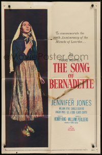 4s859 SONG OF BERNADETTE 1sh R1958 artwork of angelic Jennifer Jones by Norman Rockwell!