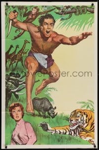 4s904 TARZAN 1sh 1960s cool jungle action art of Tarzan, Jane & wild animals!