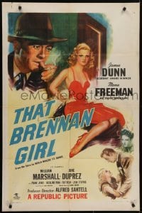4s910 THAT BRENNAN GIRL 1sh 1946 art of James Dunn & sexy Mona Freeman as Ziggy!