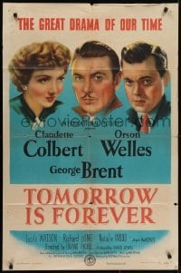 4s928 TOMORROW IS FOREVER style A 1sh 1945 Orson Welles, Claudette Colbert & George Brent!