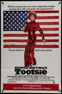 4s929 TOOTSIE style B 1sh 1982 great full-length image of Dustin Hoffman in drag by American flag!