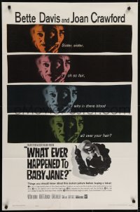 4s974 WHAT EVER HAPPENED TO BABY JANE? 1sh 1962 Robert Aldrich, Bette Davis & Joan Crawford!