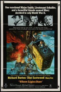 4s977 WHERE EAGLES DARE 1sh 1968 Clint Eastwood, Burton, Ure, different art by Terpning!