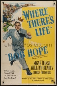 4s978 WHERE THERE'S LIFE style A 1sh 1947 wacky art of Bob Hope being chased by angry mob!