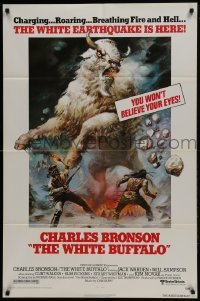 4s980 WHITE BUFFALO 1sh 1977 Charles Bronson, great Boris Vallejo action art of giant buffalo!