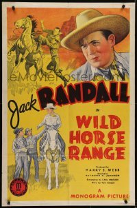 4s983 WILD HORSE RANGE 1sh 1940 artwork of cowboy Jack Randall!