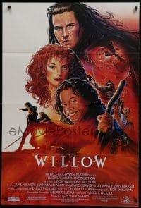 4s985 WILLOW 1sh 1988 Ron Howard directed, John Alvin art of Val Kilmer, Warwick Davis & Whalley!