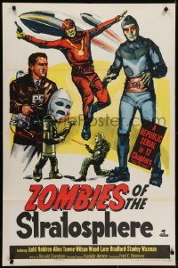 4s999 ZOMBIES OF THE STRATOSPHERE 1sh 1952 Republic serial, great art of aliens with guns!