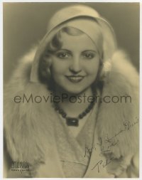4t132 POLLY WALTERS signed deluxe 10.5x13.5 still 1930s great smiling portrait in fur by Stockton!