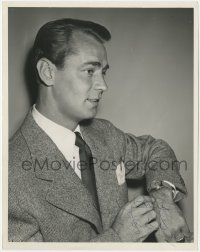 4t387 ALAN LADD signed 8x10.25 still 1940s great close up in suit & tie looking at his watch!