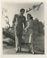 4t731 BARBARA STANWYCK signed 8x10 REPRO 1980s holding hands with Gary Cooper in Meet John Doe!