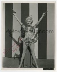 4t410 BETTY GRABLE signed 8x10 still 1951 in sexy outfit with two guns in Meet Me After the Show!