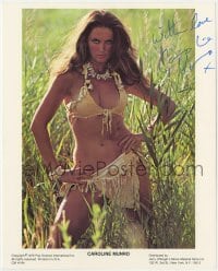 4t677 CAROLINE MUNRO signed color 8x10 publicity still 1979 in sexy bikini with bone necklace!