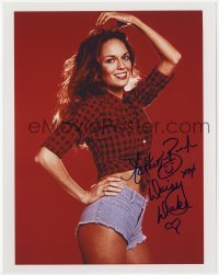 4t757 CATHERINE BACH signed color 8x10 REPRO still 1990s super sexy portrait as Daisy Duke in red!