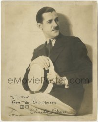 4t425 CHARLEY CHASE signed deluxe 8x10 still 1920s with straw hat, calling himself The Old Master!