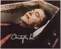 4t765 CHRISTOPHER LEE signed color 8x10 REPRO still 2000s great portrait as Dracula in coffin!
