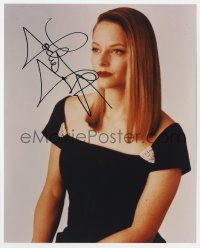 4t853 JODIE FOSTER signed color 8x10 REPRO still 1990s great seated portrait of the pretty actress!