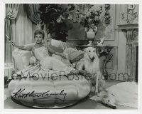 4t868 KATHLEEN CROWLEY signed 8x10 REPRO still 1980s sexy smoking portrait with her two dogs!