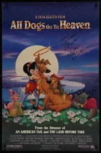 4t020 ALL DOGS GO TO HEAVEN signed DS 26x40 1sh 1989 by director Don Bluth, cute art of dogs & girl!