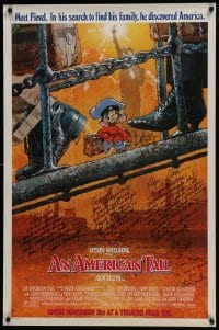 4t021 AMERICAN TAIL signed advance 1sh 1986 by Steven Spielberg, Don Bluth, Goldman, AND Pomeroy!