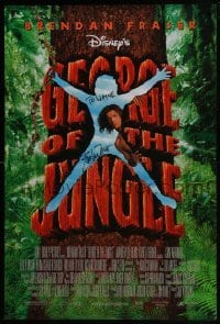 4t028 GEORGE OF THE JUNGLE signed DS 1sh 1997 by Brendan Fraser, who didn't watch out for that tree!