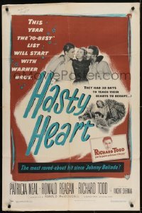 4t147 HASTY HEART signed 1sh 1950 by Richard Todd, who stars with Ronald Reagan & Patricia Neal!