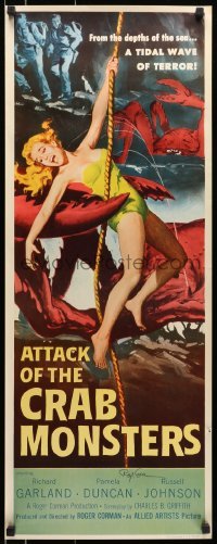 4t001 ATTACK OF THE CRAB MONSTERS signed insert 1957 by Roger Corman, art of monster & sexy girl!