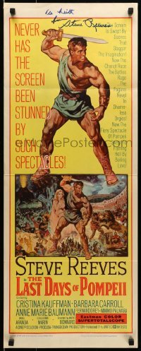 4t002 LAST DAYS OF POMPEII signed insert 1960 by Steve Reeves, great sword & sandal artwork!