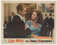 4t098 IRON MISTRESS signed LC #3 1952 by Virginia Mayo, who's grabbed by Alan Ladd as Jim Bowie!
