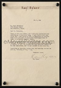 4t181 KAY KYSER signed letter 1940 letting down a fan who sent him a song to perform!