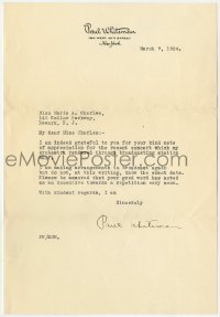 4t184 PAUL WHITEMAN signed letter 1924 to a fan who wanted a rebroadcast of a show he did!