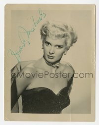 4t658 BEVERLY MICHAELS signed 4x5 fan photo 1950s portrait of the sexy blonde in strapless dress!