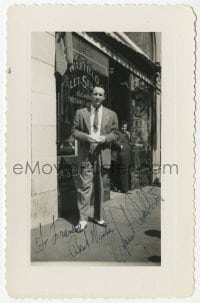 4t382 HARRY BABBITT signed 4x5 photo 1930s the Big Band singer on the street outside a cleaner!