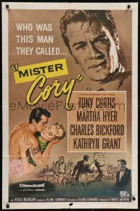 4t154 MISTER CORY signed 1sh 1957 by Tony Curtis, who stars as a professional poker player!