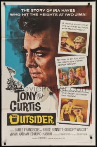 4t156 OUTSIDER signed 1sh 1962 by Tony Curtis, who stars as Ira Hayes of Iwo Jima fame!