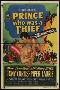 4t158 PRINCE WHO WAS A THIEF signed 1sh 1951 by Tony Curtis, who's romancing pretty Piper Laurie!