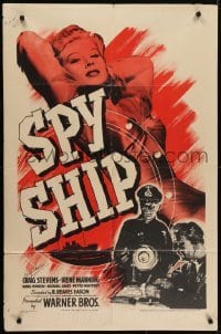 4t162 SPY SHIP signed 1sh 1942 by Craig Stevens, sexy female aviator & German spy Irene Manning!