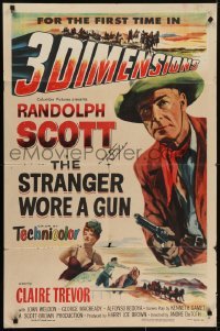 4t163 STRANGER WORE A GUN signed 3D 1sh 1953 by Randolph Scott, for the first time in 3 dimensions!