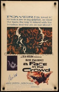 4t065 FACE IN THE CROWD signed WC 1957 by Patricia Neal, who starred with Andy Griffith, Elia Kazan