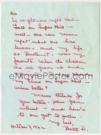 4t170 BETTE DAVIS signed letter 1962 three pages entirely handwritten on her stationery!