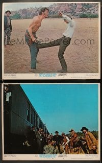 4w846 BUTCH CASSIDY & THE SUNDANCE KID 2 LCs R1973 Newman kicking Ted Cassidy & scene outside train!