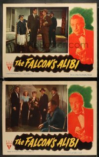 4w871 FALCON'S ALIBI 2 LCs 1946 detective Tom Conway in tuxedo with pretty Rita Corday!