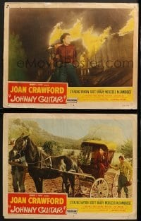 4w903 JOHNNY GUITAR 2 LCs 1954 Joan Crawford & Sterling Hayden in title role, Nicholas Ray!