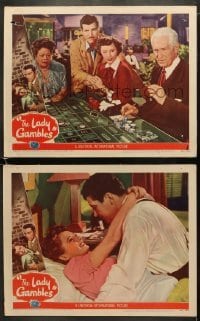 4w909 LADY GAMBLES 2 LCs 1949 compulsive gambler Barbara Stanwyck & Robert Preston, roulette!