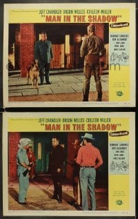 4w922 MAN IN THE SHADOW 2 LCs 1958 great images of Jeff Chandler, Orson Welles & Colleen Miller!