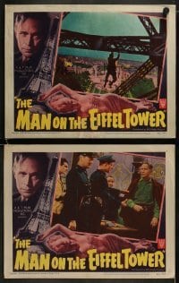4w925 MAN ON THE EIFFEL TOWER 2 LCs 1949 Robert Hutton, Franchot Tone, great borders, cool film noir!