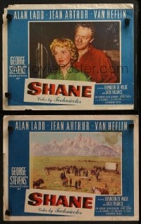 4w968 SHANE 2 LCs 1953 George Stevens classic cowboy western, Jean Arthur, Van Heflin, cool scenes!